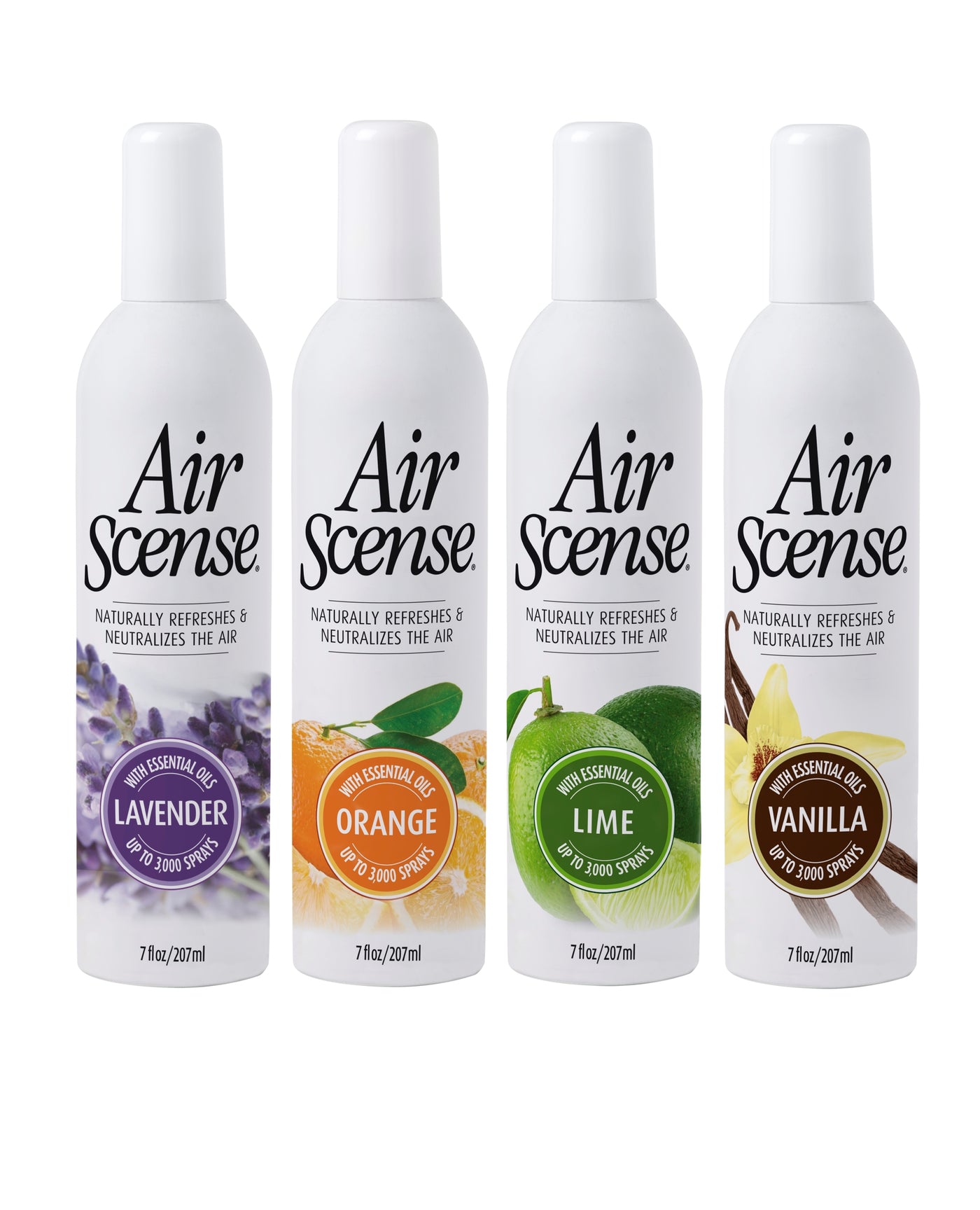Air Scense | 4 Pack | Soothing Lavender Spray For Relaxation And Calmness, Zesty Orange Spray For An Energizing And Refreshing Aroma, Refreshing Lime Spray For A Tangy And Invigorating Scent, Indulgent Vanilla Spray For A Sweet And Comforting Fragrance | Best Toilet Before You Go Spray